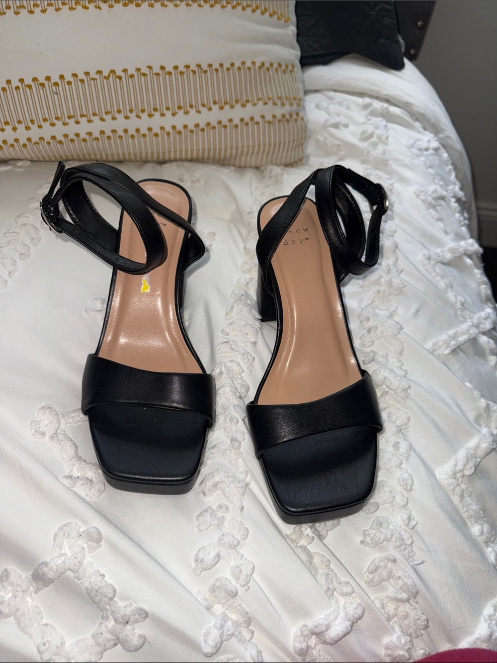 a new day Black Square-Toe Ankle-Strap Heels